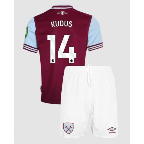 Otroški Nogometni dresi West Ham United Mohammed Kudus #14 Domači 2024-25 Kratek Rokav (+ Kratke hlače)